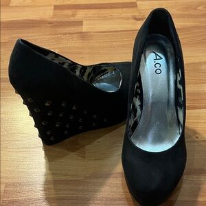 Black Studded Wedge Shoes for Women